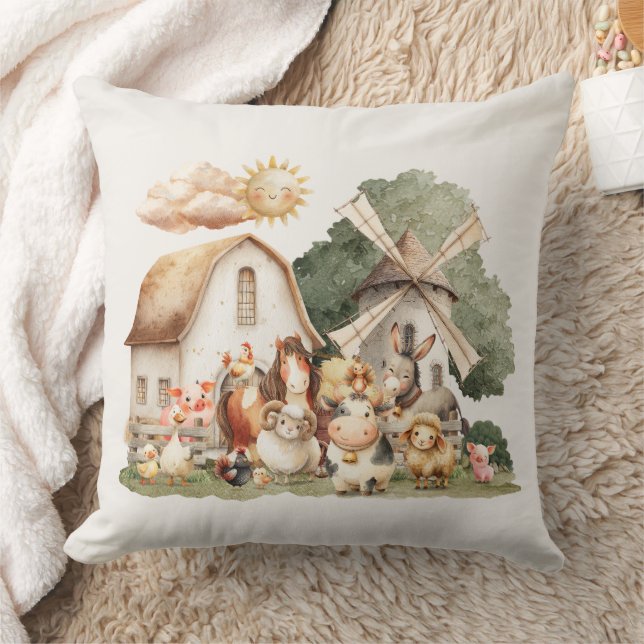Watercolor Whimsical Farm Animals Cushion (Blanket)