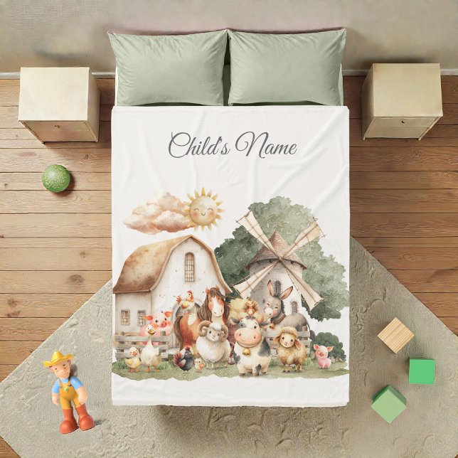 Watercolor Whimsical Farm Animals Fleece Blanket (Creator Uploaded)