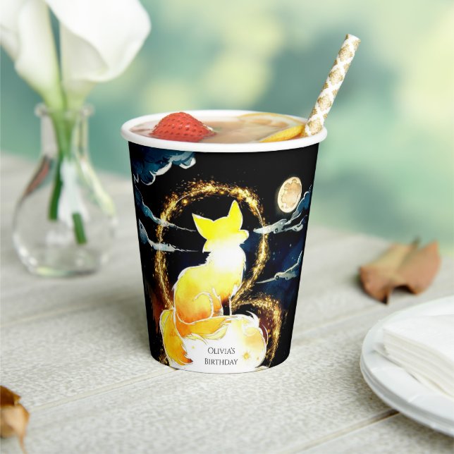 Watercolor Whimsical Fox Birthday Paper Cups (Insitu)