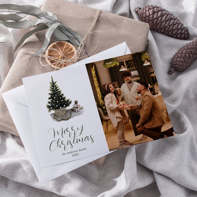 Watercolor Whimsical Photo Tree Merry Christmas Holiday Card (Creator Uploaded)