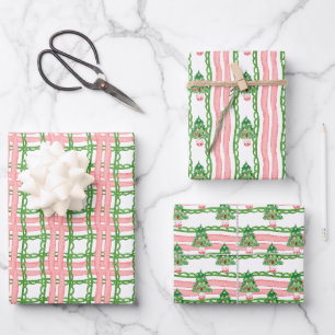 Watercolor Whimsical Plaid Christmas Trees Wrapping Paper Sheet
