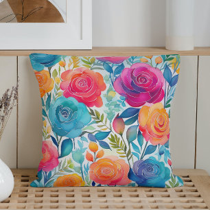 Watercolor Whimsical Roses Cushion