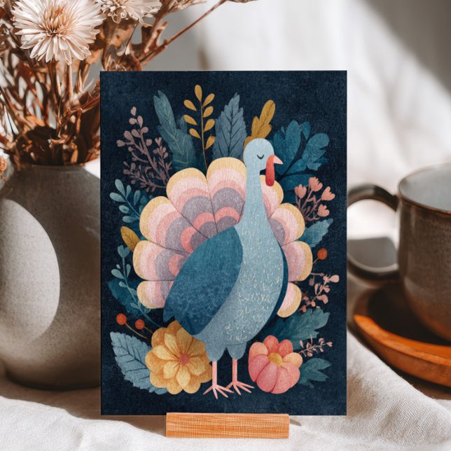 Watercolor Whimsical Turkey Botanical Thanksgiving Postcard (Creator Uploaded)