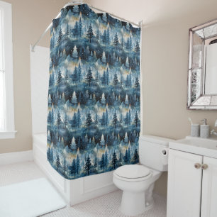 Watercolor Whimsical Winter Wonderland Christmas Shower Curtain
