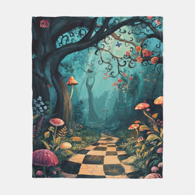 Watercolor Whimsical Wonderland Path Fleece Blanket (Front)