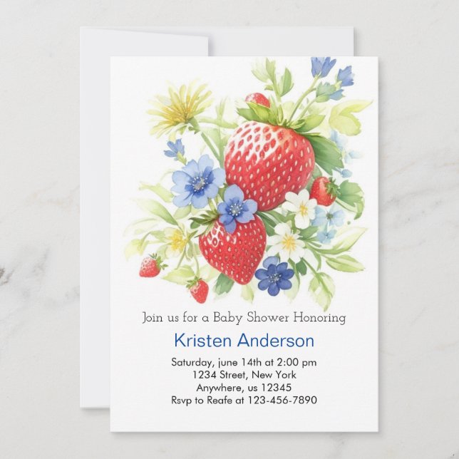 Watercolor Whimsy Berry Fields Boy Baby Shower Invitation (Front)