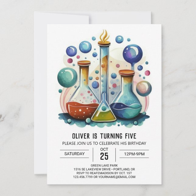Watercolor Whimsy Lab Scientist Birthday Invitation (Front)