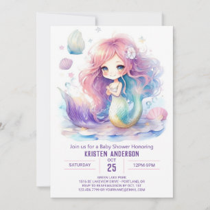 Watercolor Whimsy Mermaid Baby Shower Invitation