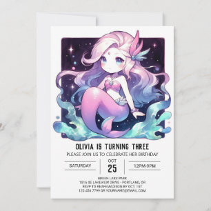 Watercolor Whimsy Mermaid Birthday Invitation
