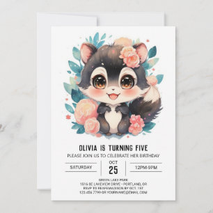 Watercolor Whimsy Skunk Birthday Invitation