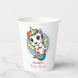 Watercolor Whimsy Unicorn Baby Shower Paper Cups