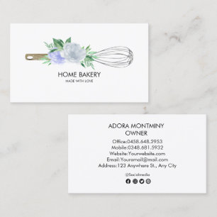 Watercolor Whisk and Flowers Baking Business Card
