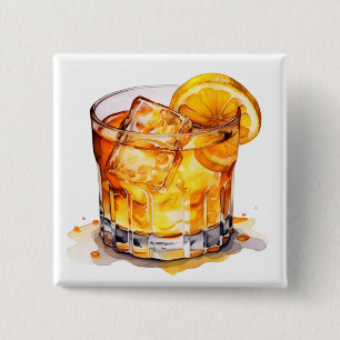 Watercolor Whiskey Drink 15 Cm Square Badge