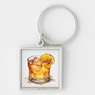 Watercolor Whiskey Drink Key Ring