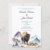 Watercolor White and Blue Buffalo Bison Wedding