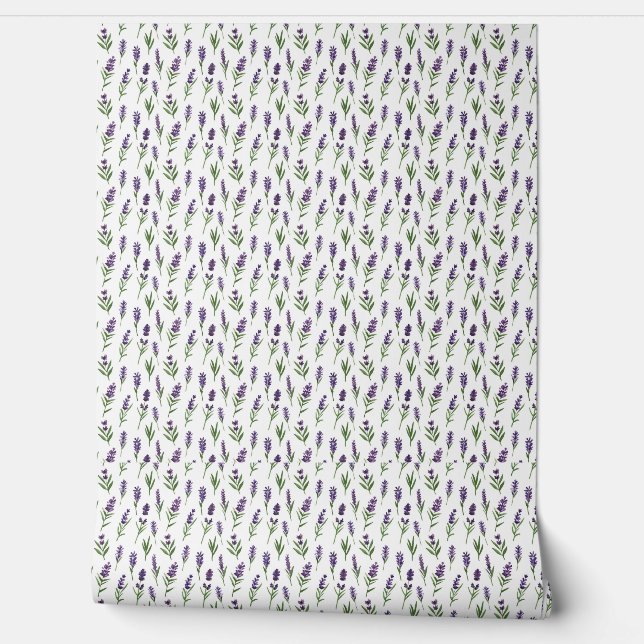 Watercolor White and Purple Lavender Pattern Wallpaper (Unrolling)