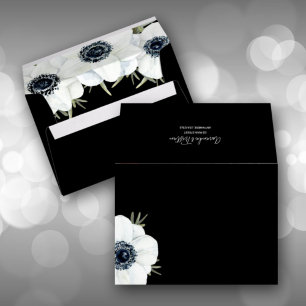 Watercolor White Anemones 5 x 7 Black  Envelope