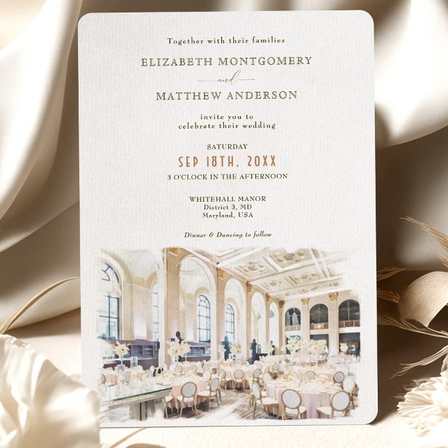 Watercolor White Ballroom Wedding Invitation (Creator Uploaded)