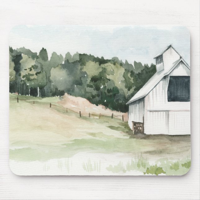 Watercolor White Barn Mouse Pad (Front)