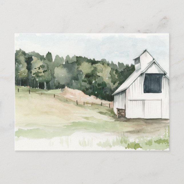 Watercolor White Barn Postcard (Front)
