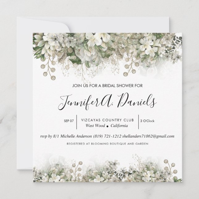 Watercolor White Bloom Bridal Shower Invitation (Front)