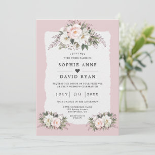 Watercolor White Blush Flowers Bloom Wedding Invitation