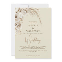 Watercolor White Boho Wedding Floral Invitation