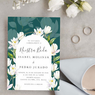 Watercolor White Botanical Nuestra Boda Wedding Invitation