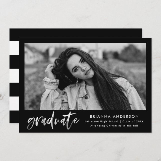 Watercolor White Brush Script Graduation Party Invitation (Front/Back)