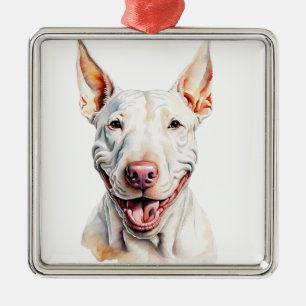 WATERCOLOR WHITE BULL TERRIER DOG METAL TREE DECORATION