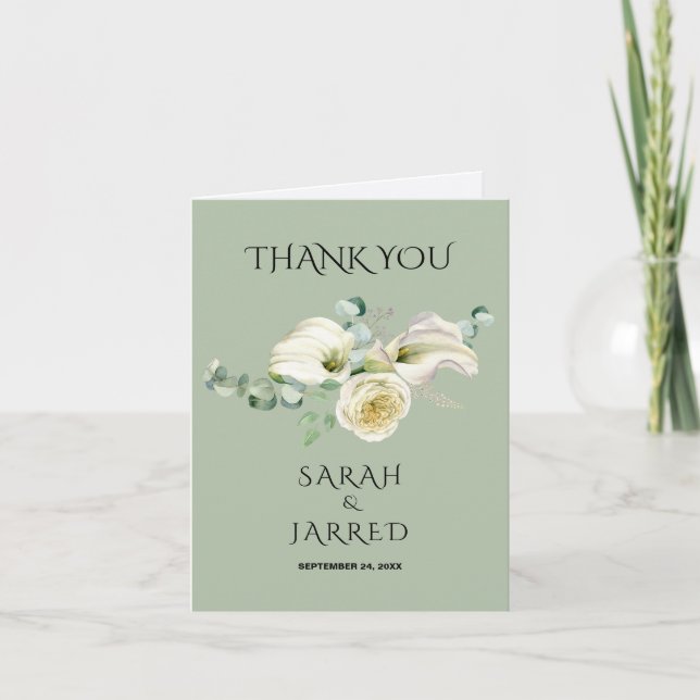 Watercolor White Calla Lilies Bouquet Thank You Card (Front)