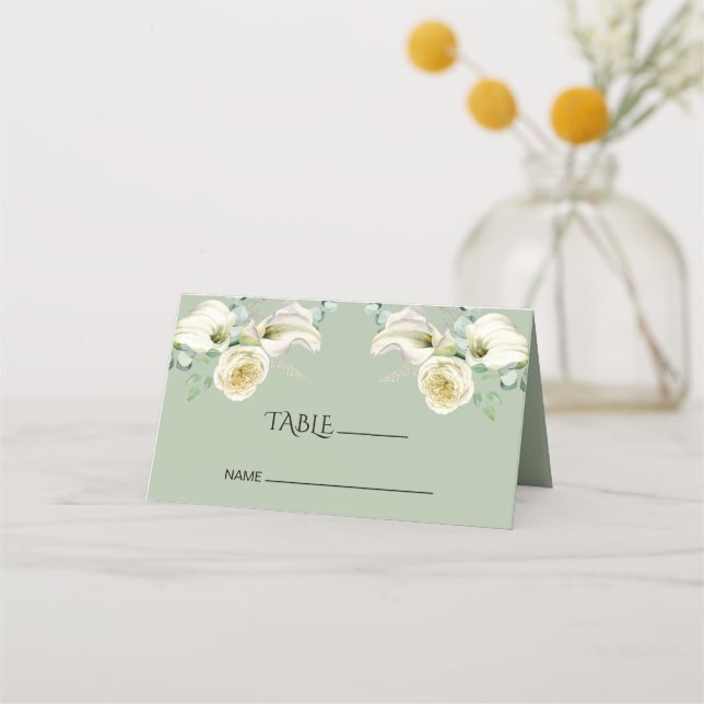 Watercolor White Calla Lilies Place Card (Front)