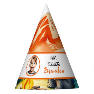 Watercolor White Camping Bear Kids Photo Birthday Party Hat