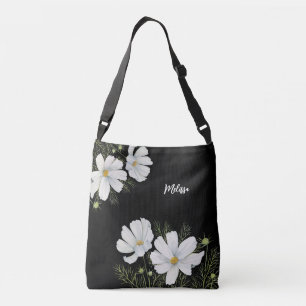 Watercolor White Cosmos Flowers Botanical Painting Crossbody Bag