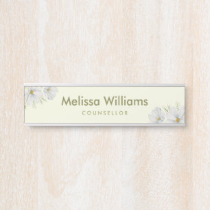 Watercolor White Cosmos Flowers Botanical Painting Door Sign