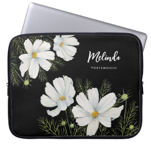 Watercolor White Cosmos Flowers Botanical Painting Laptop Sleeve