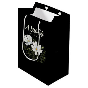 Watercolor White Cosmos Flowers Botanical Painting Medium Gift Bag
