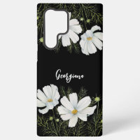Watercolor White Cosmos Flowers Botanical Painting