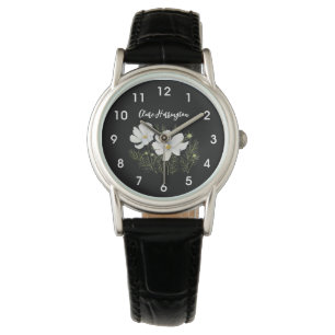 Watercolor White Cosmos Flowers Botanical Painting Watch