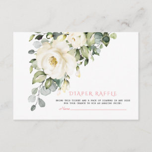 Watercolor White Cream Floral Diaper Raffle Enclosure Card