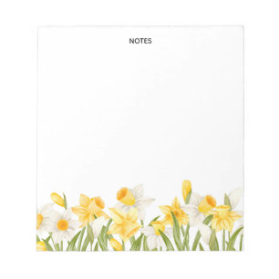Watercolor White Daffodil Floral Personalised Notepad