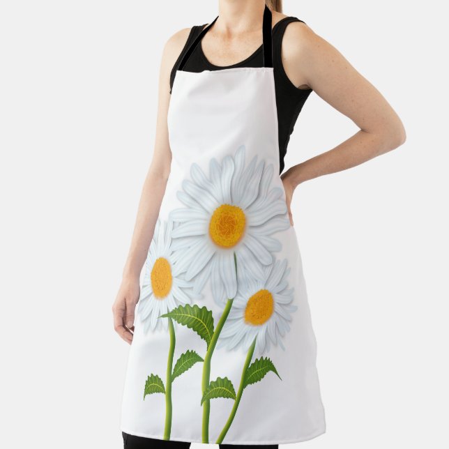 Watercolor White Daisy Floral Apron (Insitu)