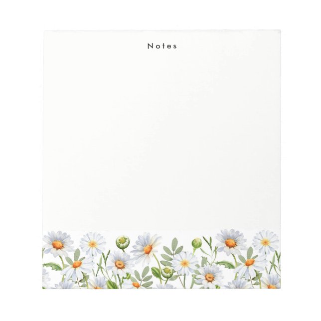 Watercolor White Daisy Floral Personalised Notepad (Front)