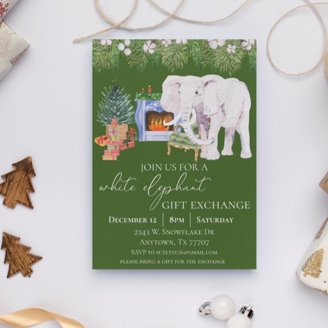 Watercolor White Elephant Gift Exchange Party Invitation (Creator Uploaded)