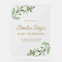 Watercolor White Floral and Greeny Baby Blessing