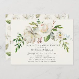 Watercolor White Floral Bridal Shower Invitation