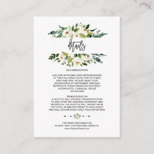 Watercolor White Floral Frame Wedding Details Enclosure Card