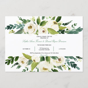 Watercolor White Floral Frame Wedding Invitation