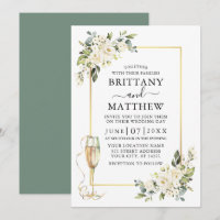 Watercolor White Floral Glass Wedding Sage Green