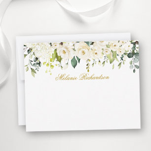Watercolor White Floral Gold Personalized Card